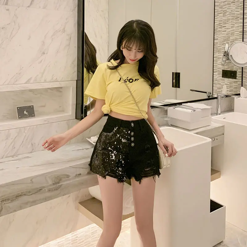 Young Style Fashion Streetwear Creative Splicing Shorts Asymmetrical Wide Leg Summer Women's Clothing Thin Zipper Pockets Button