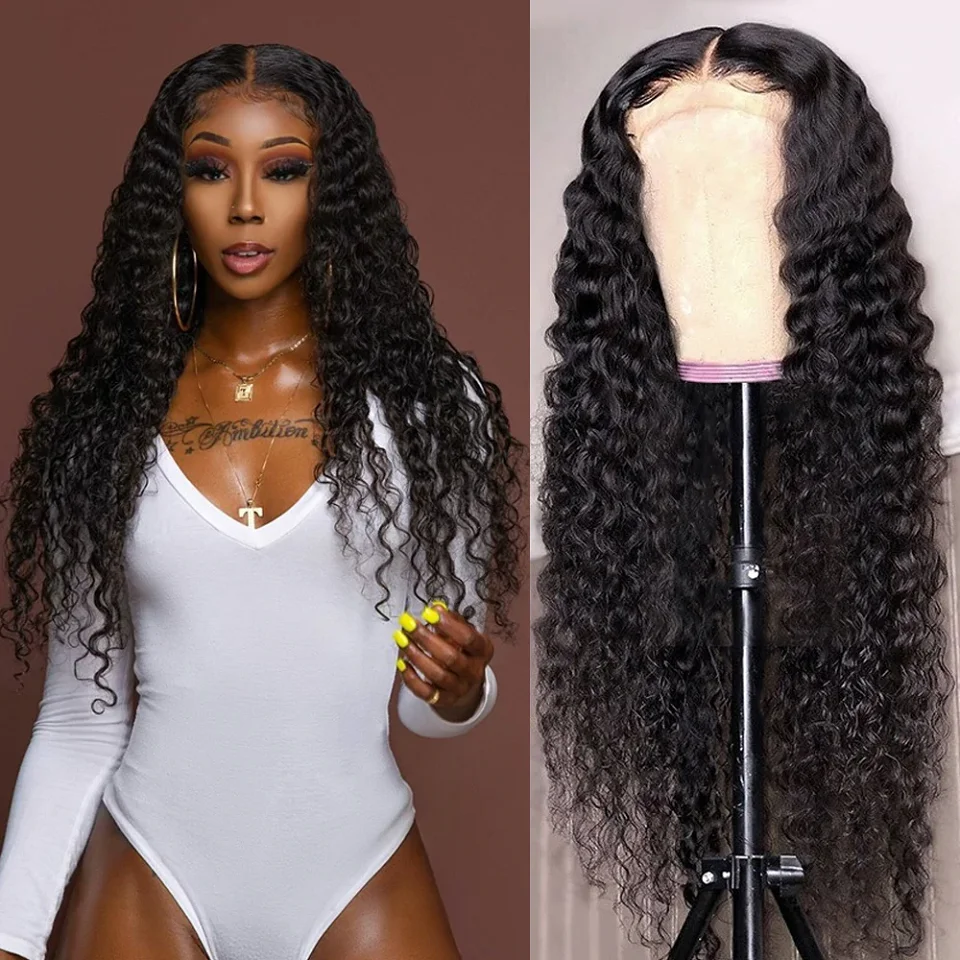 

Deep Wave 4X4 Lace Closure Human Hair Wigs Brazilian Transparent Lace Deep Curly Human Hair Wigs For Black Women Remy Hair Wigs