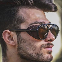 boyarn 2022 new steampunk sunglasses mens fashion leather binding decoration tide round frame sunglasses women in europe and am