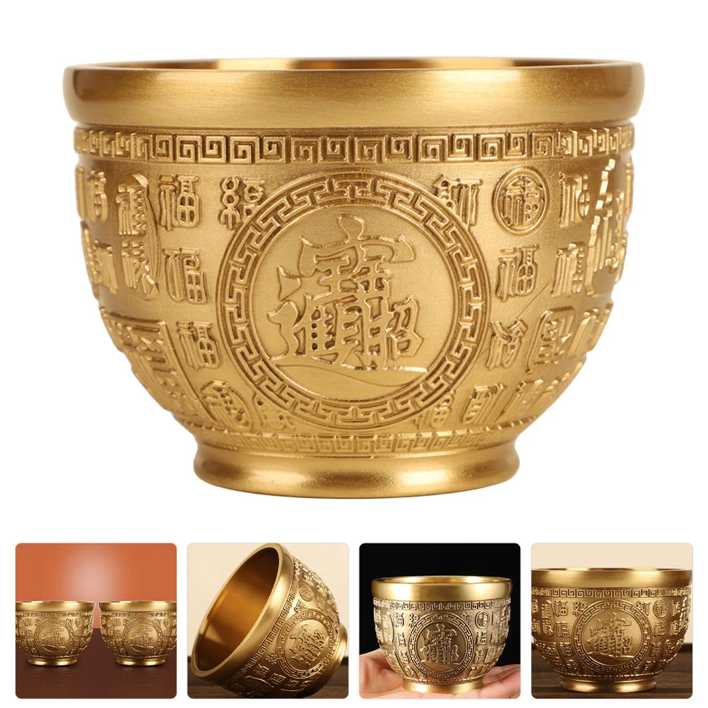 

Bowl Treasure Basin Brass Fortune Chinese Offering Decoration Shui Feng Money Wealth Copper Golden Cornucopia Figurine