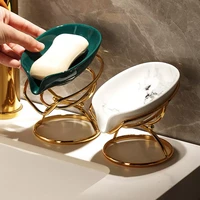 2022 luxury ceramics leaf shape soap box bathroom soap holder dish storage plate tray bathroom shower supplies bathroom rack