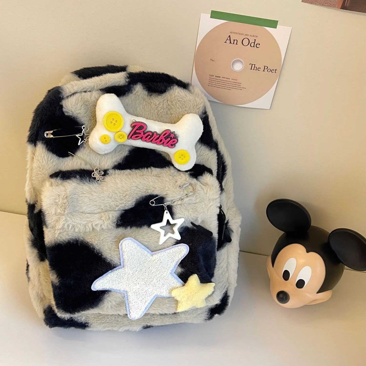 Y2K Korean Fashion Casual Kawaii Book Bag Plush Star Backpack Student Bags Schoolbag Kids Travel Girls Ladies Backpacks Women