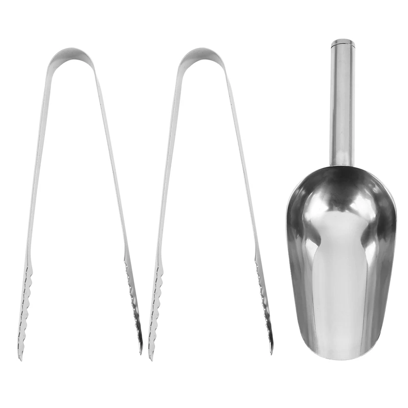 

Ice Scoop And Ice Tongs (3 Pack), Stainless Steel Serving Tongs And Food Scoop For Ice Bucket, Bar, Kitchen, Tea Party And Weddi