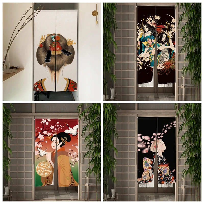 

Japanese Style Door Curtain Geisha Oiran Blossoms Partition Kitchen Sushi Porch Doorway Entrance Hanging Half-Curtain Room Decor