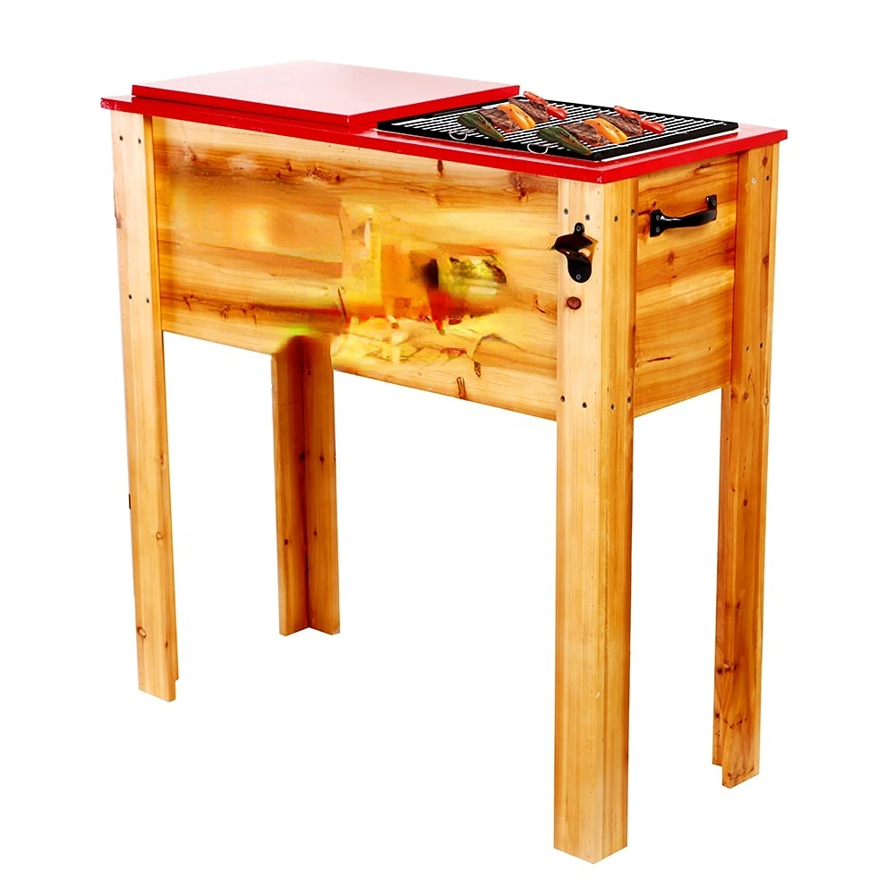 

Garden camping wood ice drink beer wine cooler box with BBQ 38 liter