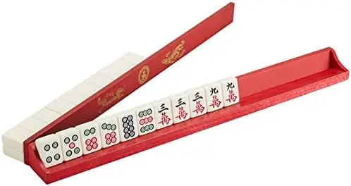 

16-Inch Pine Wooden Mahjong Racks with Pushers - Set of 4 (Racks with Pushers Only) (Red, 16-Inch)