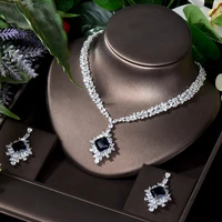 hibride new arrival elegant square design long chain cz pendant necklace earring set bridal jewelry set dress accessories n 1723
