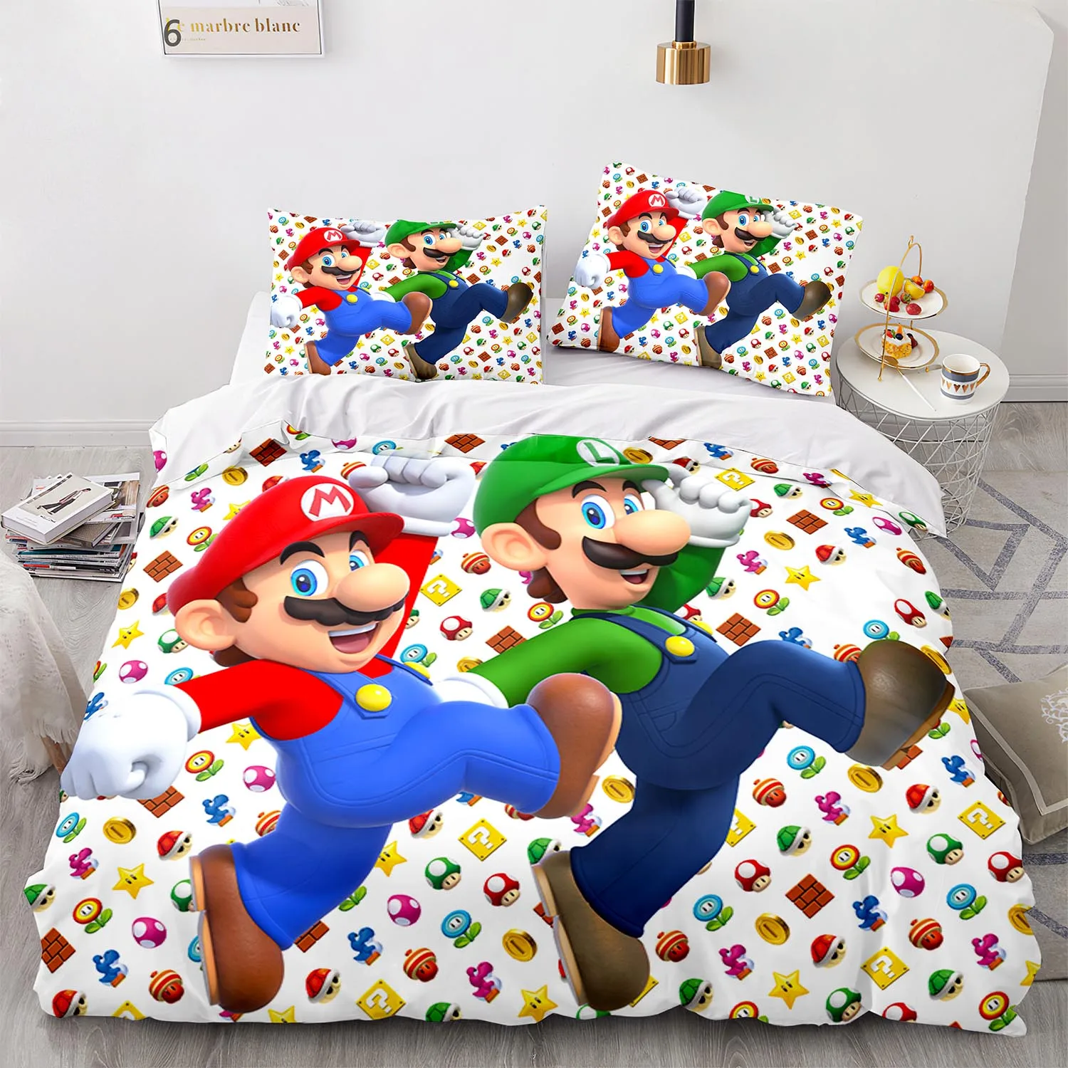 Cartoon Anime Marioes Bedding Set Children's Duvet Covers Kids Super Soft Microfiber Bedclothes Quilt Cover and Pillowcase
