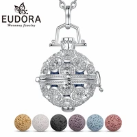eudora 18mm crystal round cage necklace volcanic lava stone aromatherapy locket diffuser pendant fashion luxury women jewelry