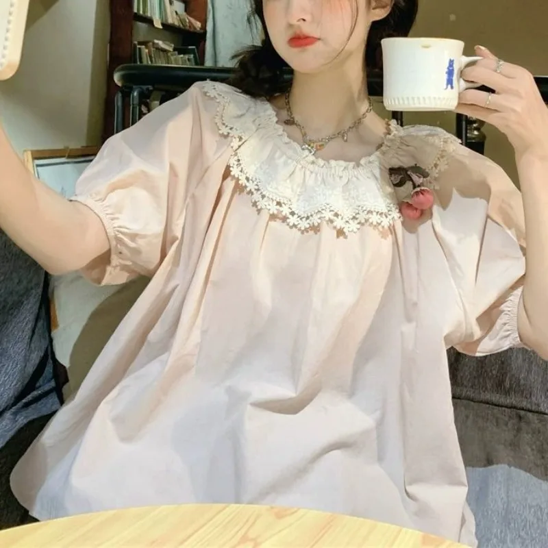 Рубашки с воротником Питера Пэна женские рубашки в корейском стиле милые