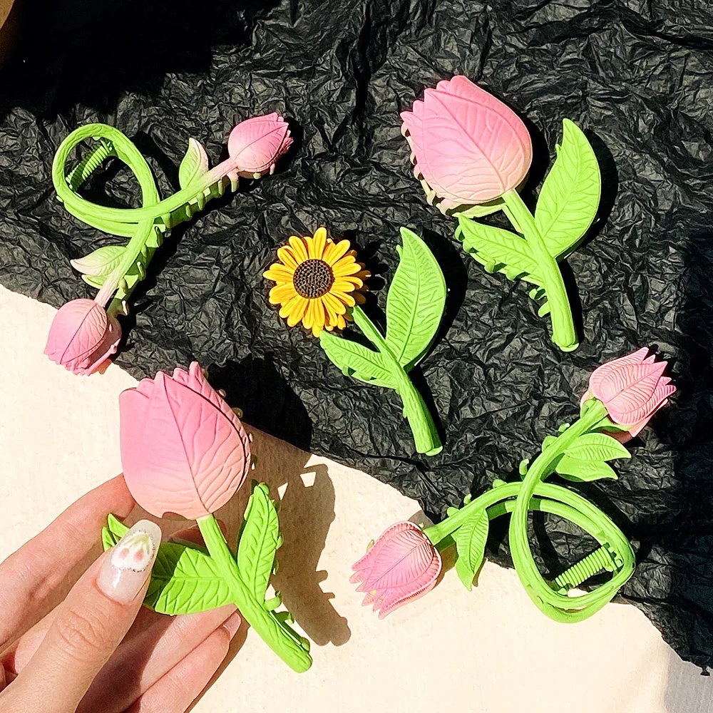 

New Tulip Sunflower Hair Claws Sweet Hair Clips For Women Girls Hairpins Korean Ponytail Claw Clips Headwear Hair Accessories