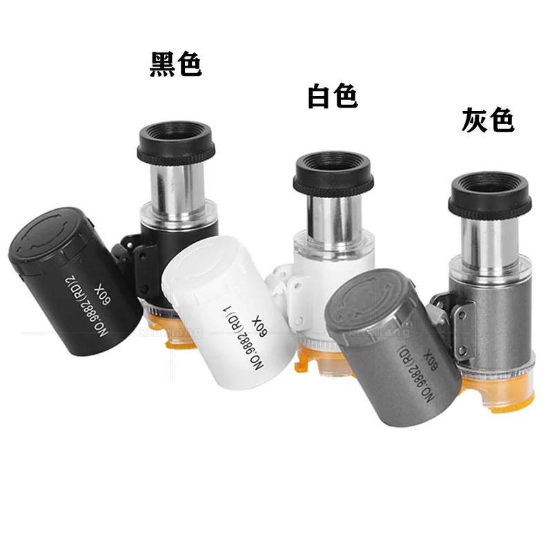 100 шт./лот 60x портативная лупа стекло охлаждения и обогрева 3 светодиодные