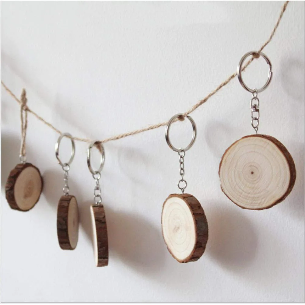 20/10pcs Unfinished Wood Slices Keychain Blank Hand-painted Wooden Keychain Vintage DIY Wood Keychain Car Bag Pendant