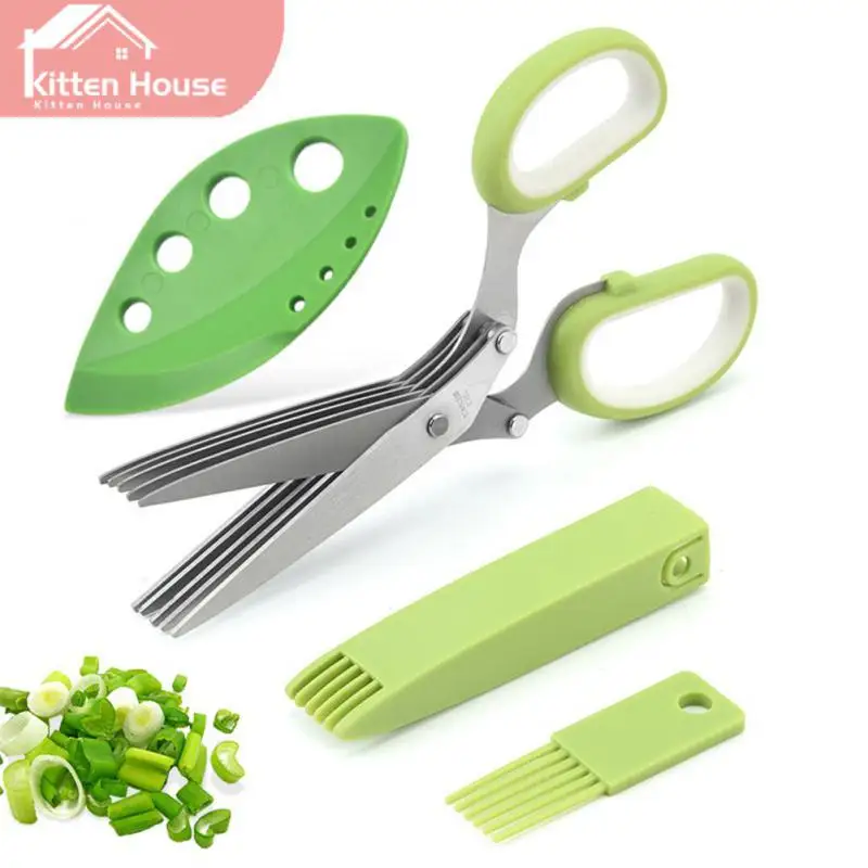 

Stainless Steel Green Onion Scissor With Safe Cover Chopped Green Onion Vegetable Cut Convenient Multifunctional Kitchen Scissor