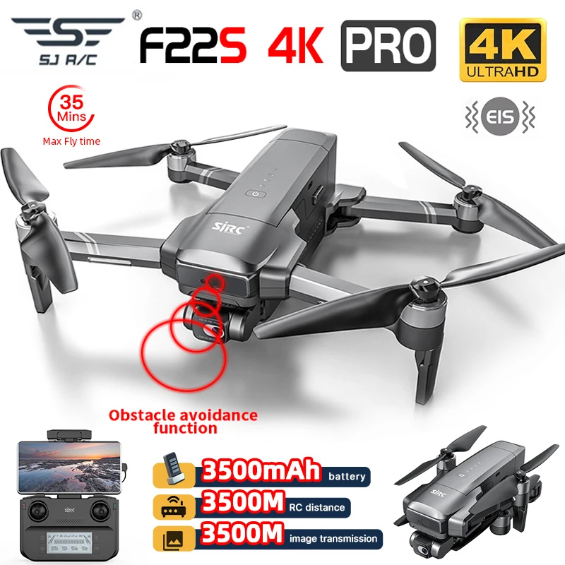 Профессиональный складной бесщеточный Квадрокоптер SJRC F22/F22S 4K PRO GPS Дрон 4K с 2-осевой гиростабилизацией дальности 3,5 км