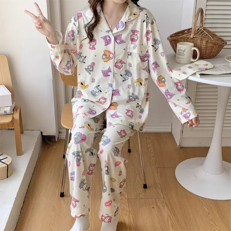 Пижама Kulomi Осенняя из чистого хлопка с длинными рукавами и мультяшным принтом