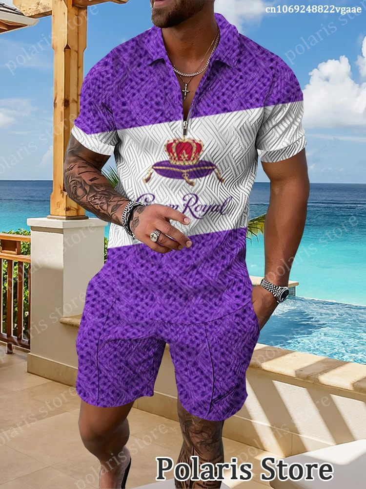 Мужская рубашка-поло с коротким рукавом Crown Royal, комплект из двух предметов, роскошная брендовая модная деловая одежда с шортами, лето 2019