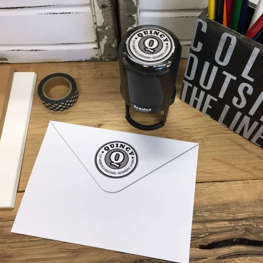 

Personalized Round Self-Inking Rubber Stamp - The Quincy Initial