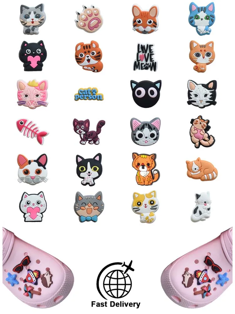 

1Pcs PVC Qute Cat for Croc Charm DIY Shoes Ornaments Badge Women Clogs Buckle Kids Pins Decoration Jeans Party Favors Wholesale