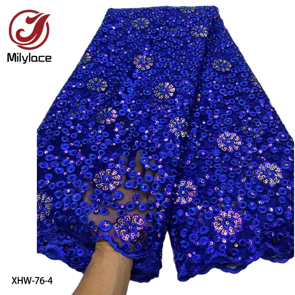 

Luxury Hot Sale Nigerian Lace Fabric 2020 High Quality Lace Embroidered Sequins African Lace Fabric 5 Yards Dress XHW-76