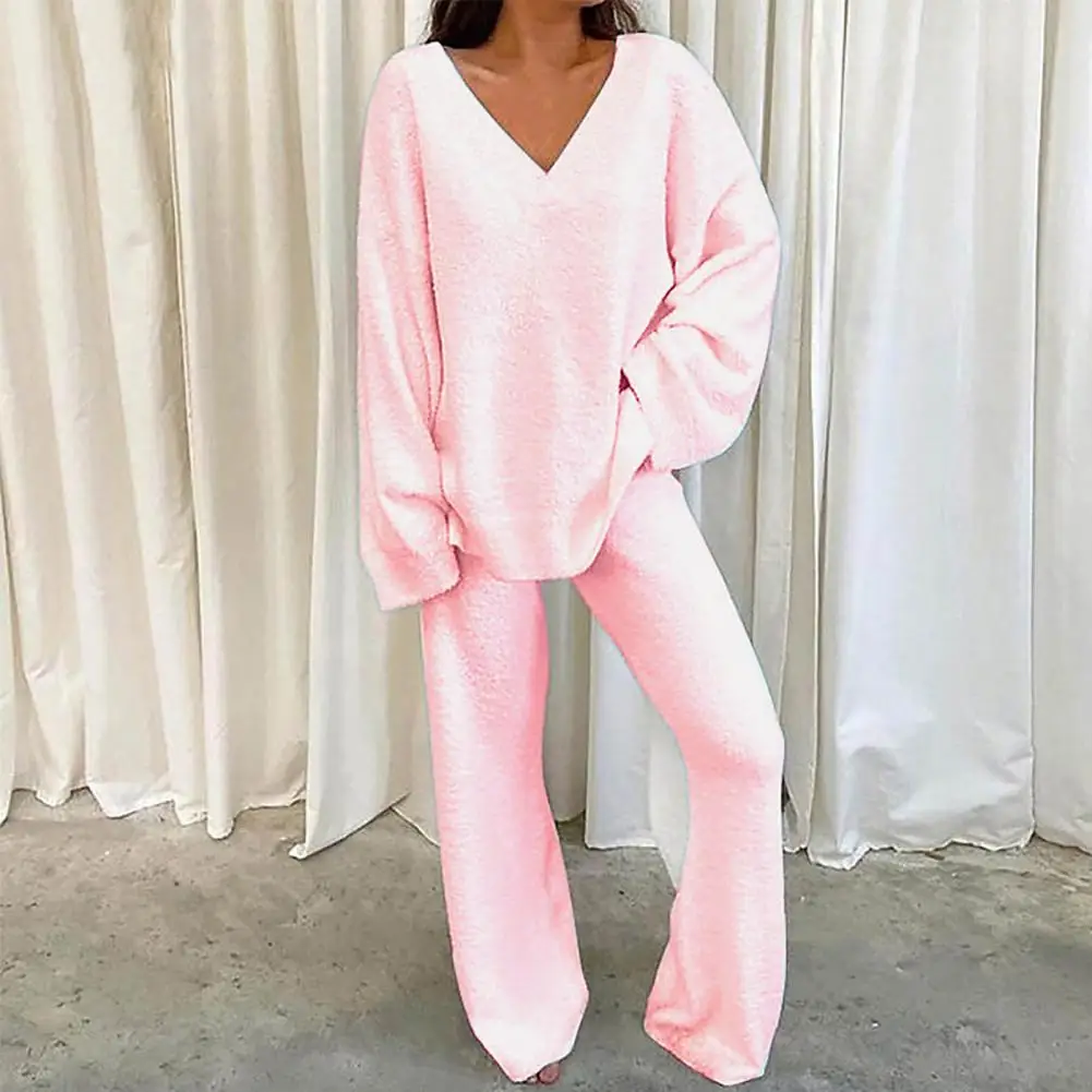 

Chic Lady Pajamas Set Loose Side Split Deep Crotch Lady Pajamas Set Oversized Women Pajamas Set for Home Wear
