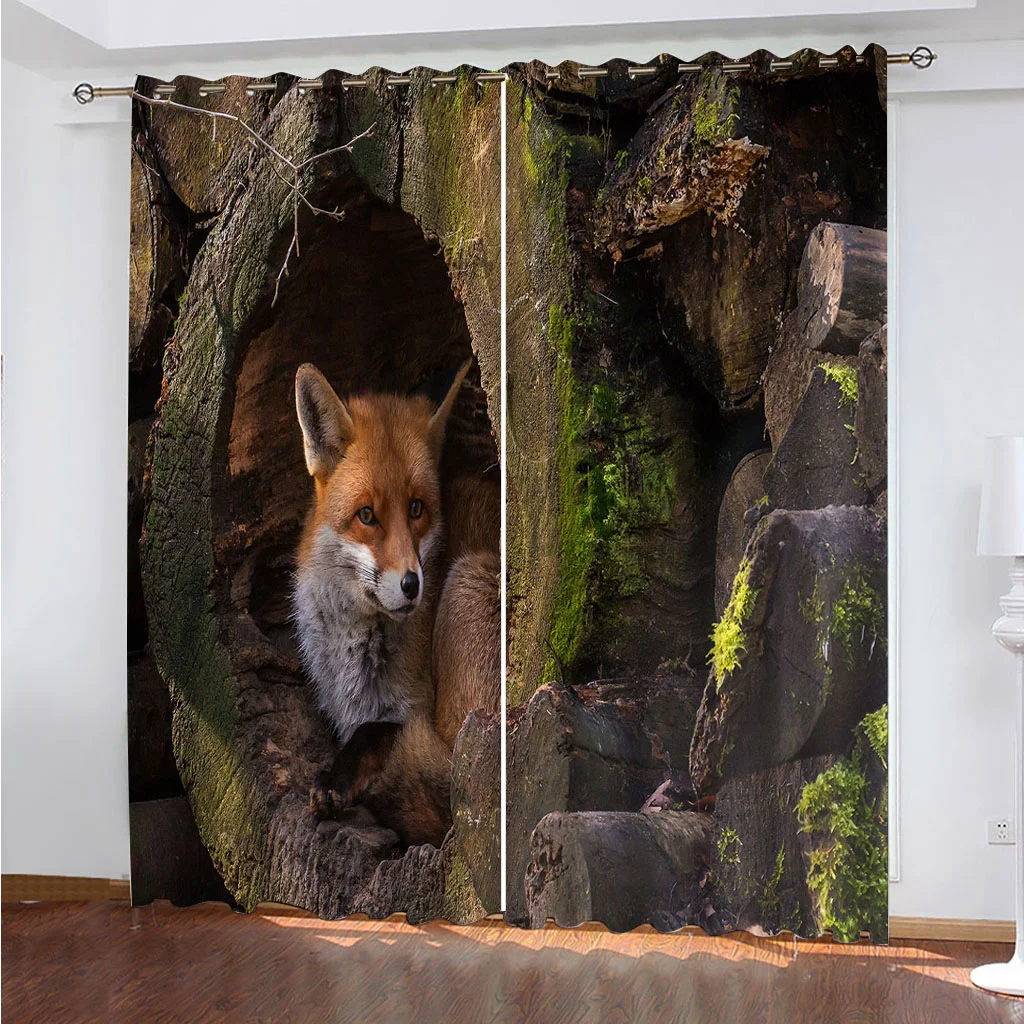 Затемняющие шторы комплект из 2 предметов с 3d-изображением животных лисы для