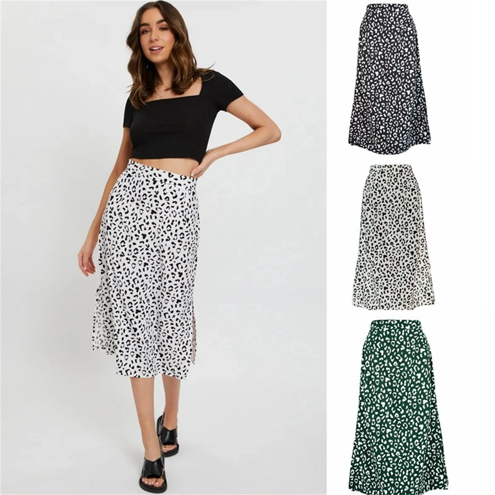 

Women's Fashion Spring And Summer All-match Leopard Print Chiffon Print Slit High Waist Skirt Elegant Versatile Women's Skirt
