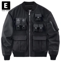 black cargo jackets men streetwear bomber jacket fashion multiple pockets pilot jacket coat male punk techwear baseball coats