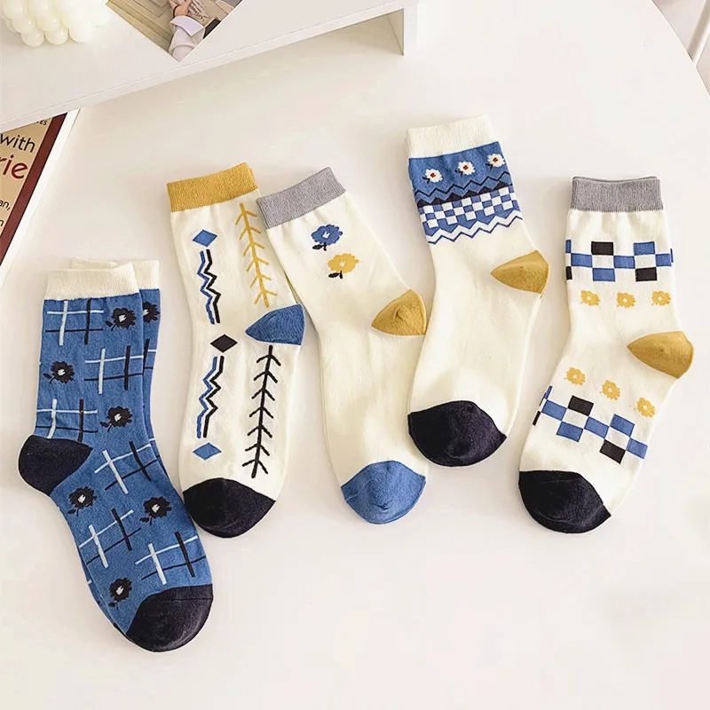 

Женские хлопковые Дышащие длинные носки Dreamlikelin, в стиле Харадзюку, с милым цветочным принтом, весна-осень