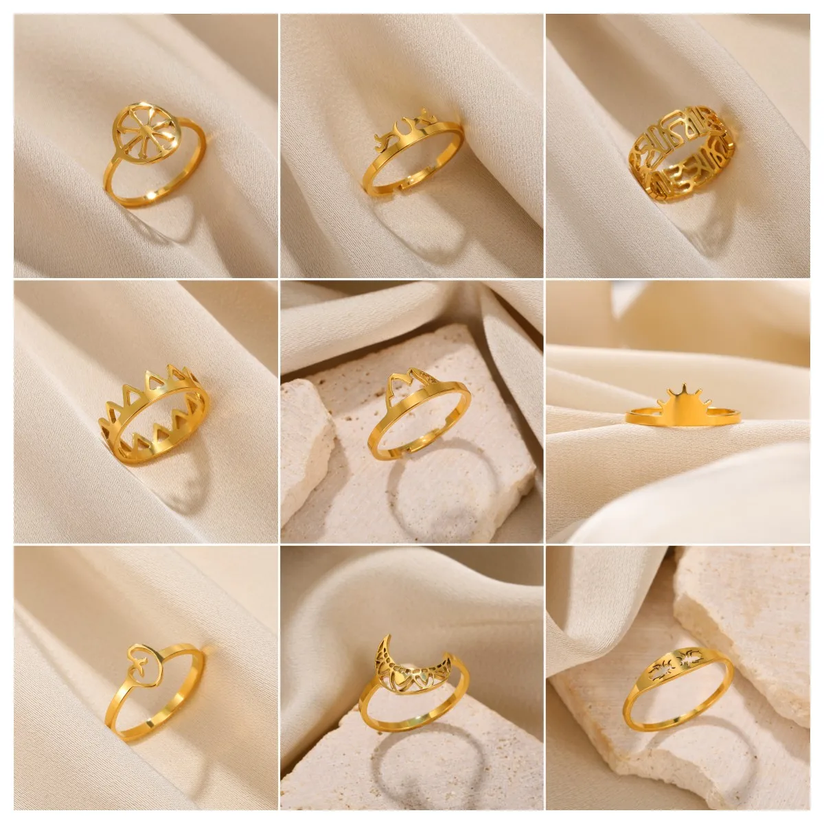 

Gold Color Simple Stainless Steel Rings for Women, Adjustable Open Rings, Cute Couple's Finger Jewelry Colour Retention