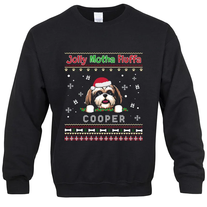 

Хлопковые рождественские свитшоты, рубашка с длинным рукавом, свитера с рисунком Jolly Motha Fluffa, рождественские подарки для собаки
