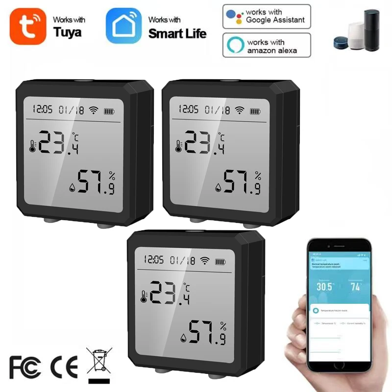 

Tuya WIFI Temperature And Humidity Sensor Indoor Thermometer Hygrometer With LCD Display Works With Alexa Google Home Assistant