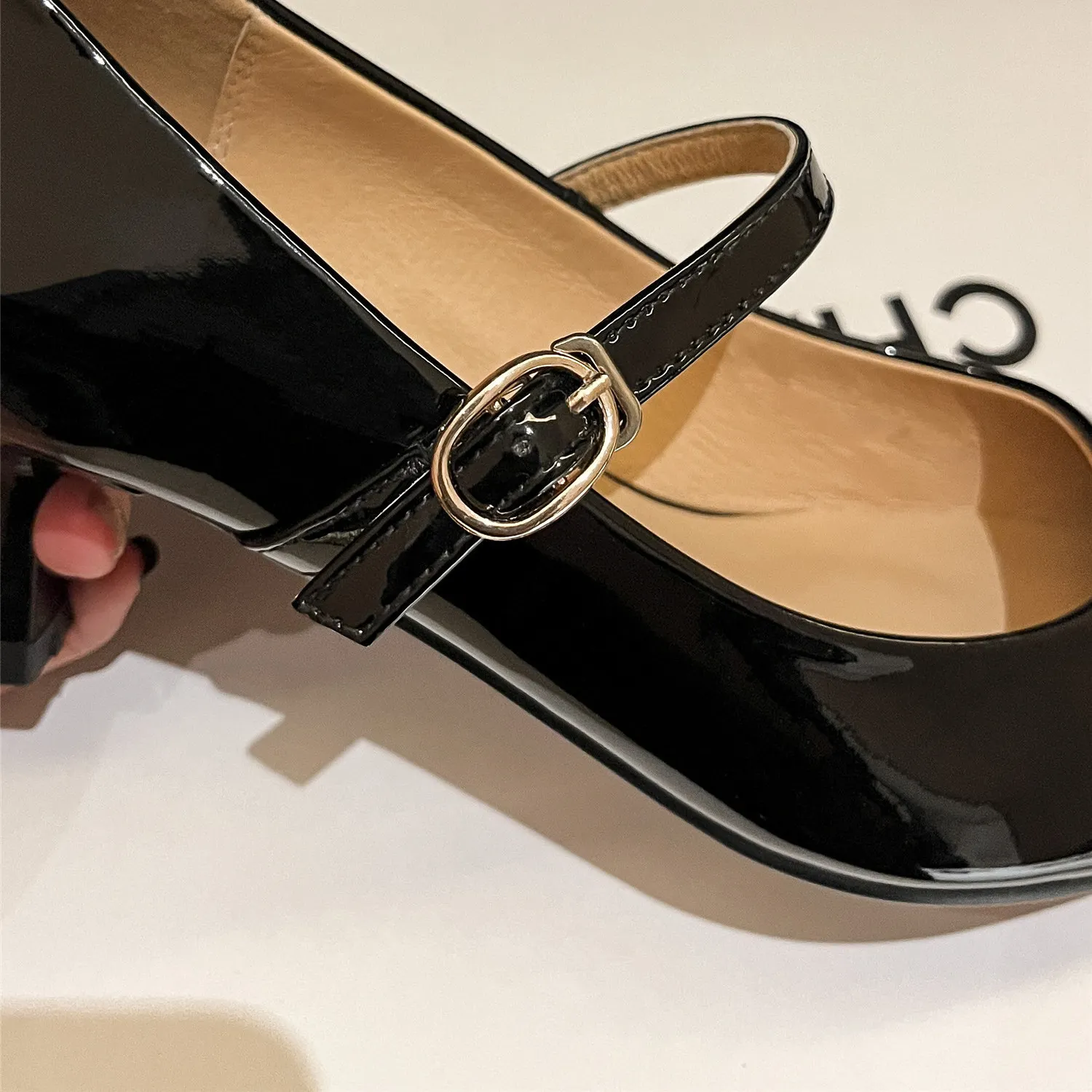 Women Patent Leather Pumps Mary Janes Pointed Toe Thin Med Heels Wedding Spring Autumn Sexy Handmade Shoes Extra Big Size 46 47