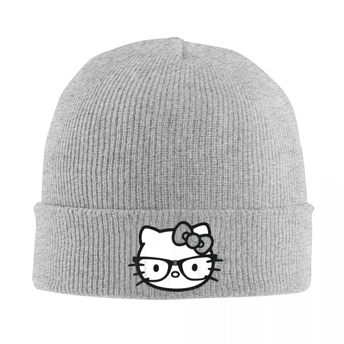 Черно-белые вязаные шапки Hello Kitty в стиле Ботаника осенне-зимняя облегающая шапка