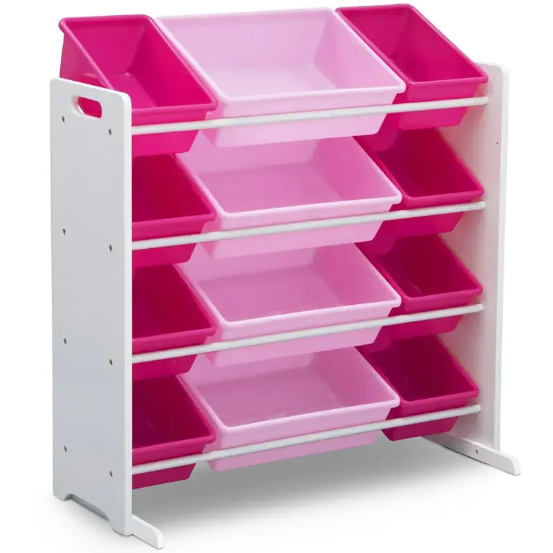 

Greenguard Gold Certified, 12 Plastic Bins White/Pink Storage Organizer: Keep Your Room Tidy & Clutter-Free with This Durable &