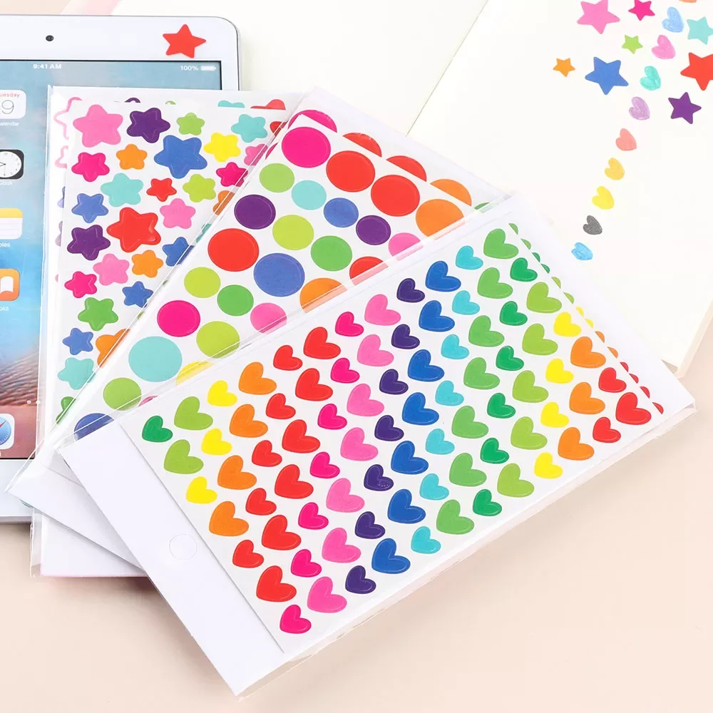 

6 Sheets Reward Sticker Colorful Rainbow Heart StarShaped Stickers Praise Label Diary Decor Scrapbook Albums Photo Toys for Kids