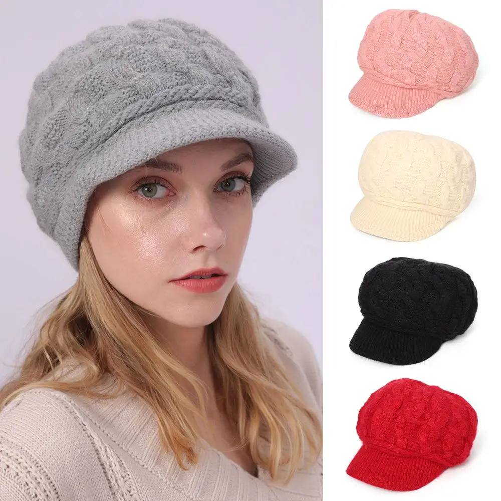 

Women Rabbit Hair Thicken Casual Peaked Hat Beanie Cap Knitted Beret Hat