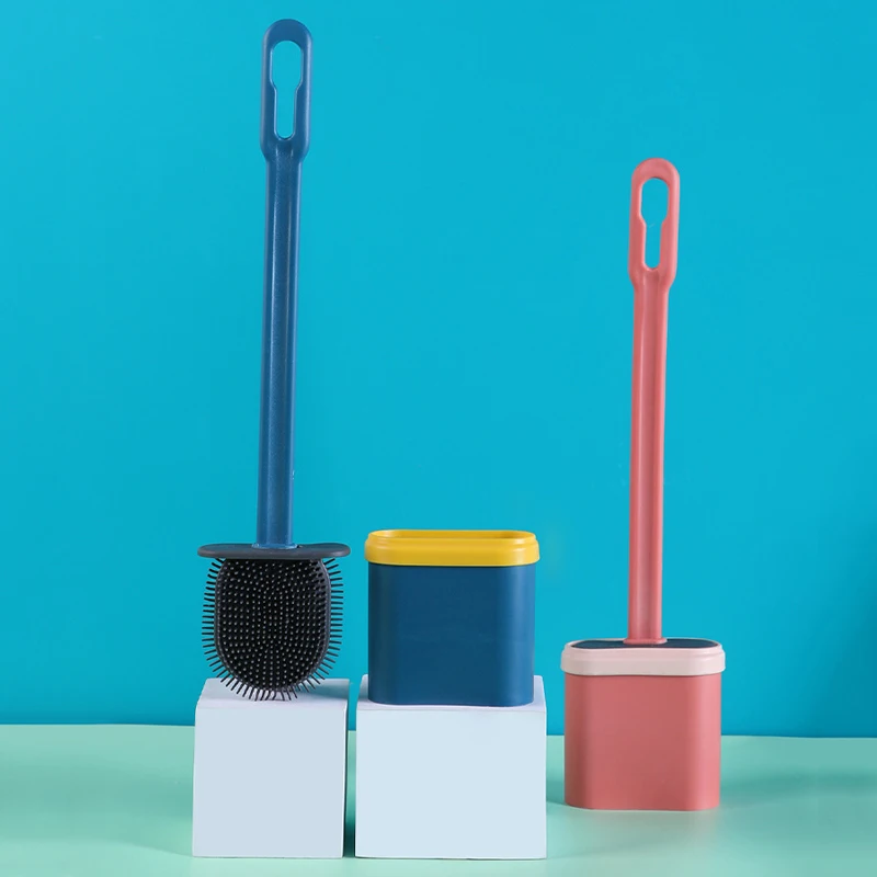 

Silicone Toilet Brush Long Handle Imitation No Dead Corner Household Slotted Soft Rubber Toilet Wall Hanging Suit Squatting Pan