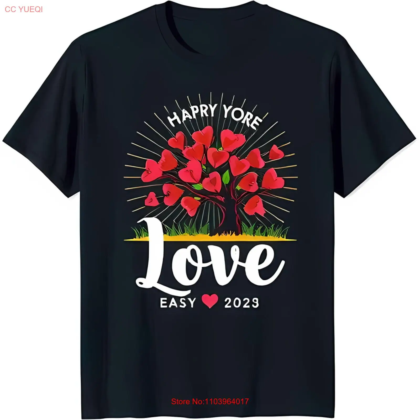 Черная футболка с рисунком дерева в форме сердца и надписью Happy Yore Love