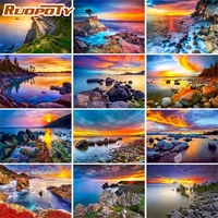 ruopoty 60x75cm diy frame painting by number kits beach sunset picture drawing coloring by numbers acrylic paint home decors