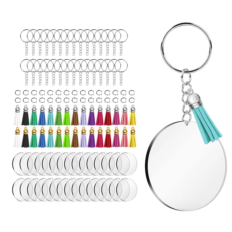 

Акриловый брелок без рисунка для виниловых ключей, для рукоделия, кольца для брелоков с кисточками, заготовки брелоков, комплект брелоков