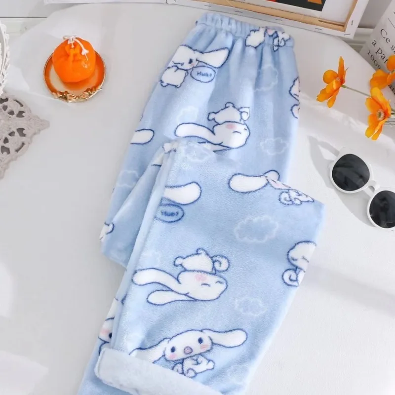 

Sanrio Cinnamoroll Hello Kitty Pajama Pants Cartoon Coral Fleece Thicken Casual Comfortable Soft Home Pants Cute Home Trousers