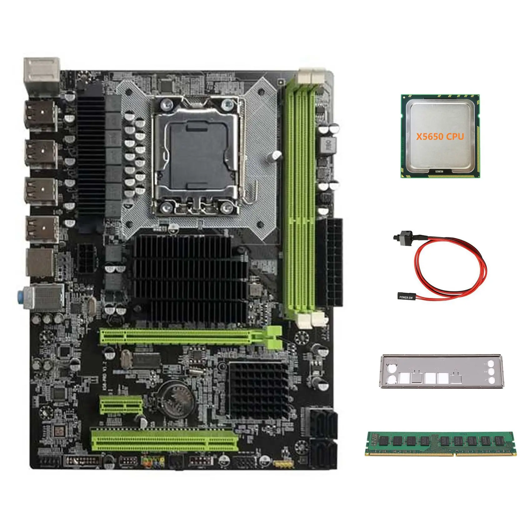 

Материнская плата X58 LGA1366, компьютерная материнская плата с поддержкой RX, графическая карта с процессором X5650 + DDR3 4 Гб 1066 МГц ОЗУ + кабель переключения