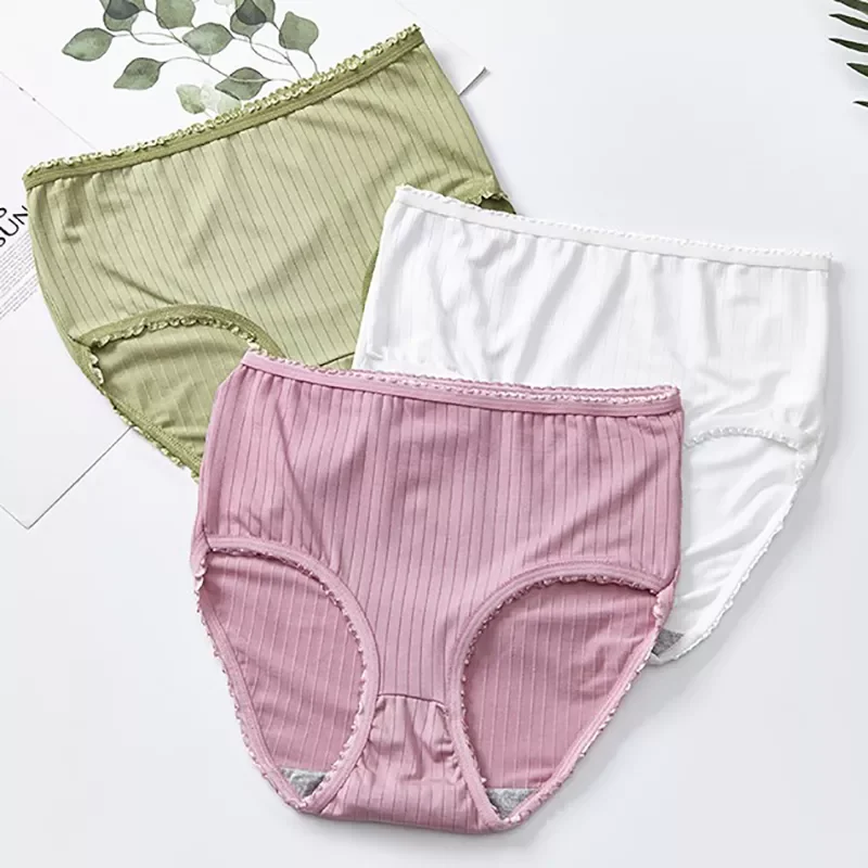 

Waist Panties Women Pure Color Striped Large Size Underwear For Women Briefs Lady Antibacterial Breathable Underwear