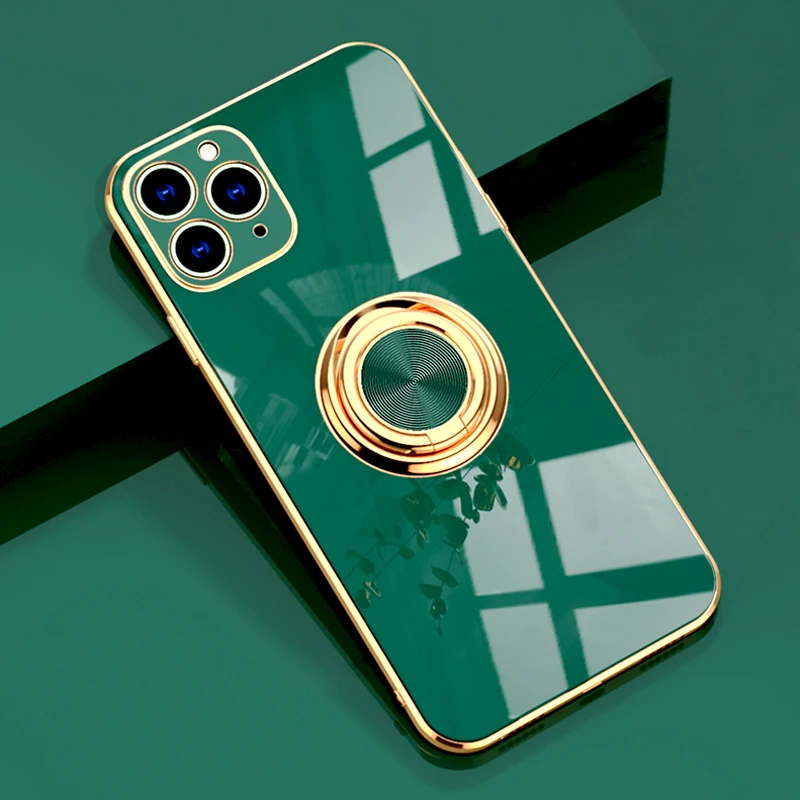 Luxury Plating Soft Case For iPhone 13 12 11 Pro Max XS XR X 7 8 Plus iPhone13 iPhone12 13Pro 12Pro Cover With Ring Holder Stand