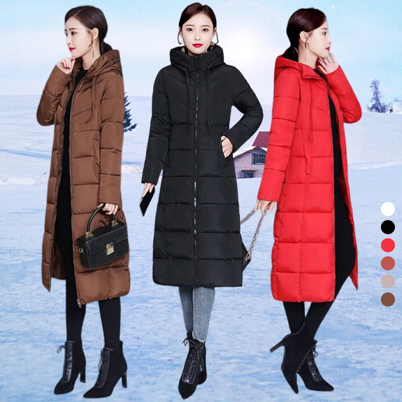 Womens Winter Hooded Jacket Cotton Quilted Parka Outwear Warm Padded Down Long Coat Female Thick Quilted Coats