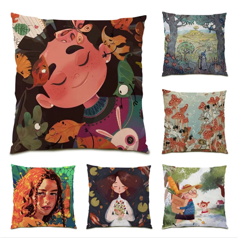 

Polyester Linen Sofa Decorative Pillow Cases Cute Cartoon Velvet Decoration Home Decor Ornamental Pillows for Living Room E1198