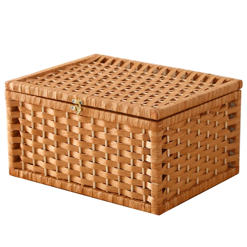 

Paper Rattan Storage Box Desktop Storage Box with Lid Snack Box Finishing Sundries Box