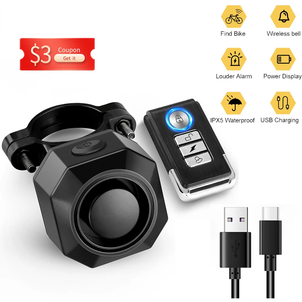 

Сигнализация велосипедная беспроводная водонепроницаемая с USB-зарядкой и защитой от вибрации