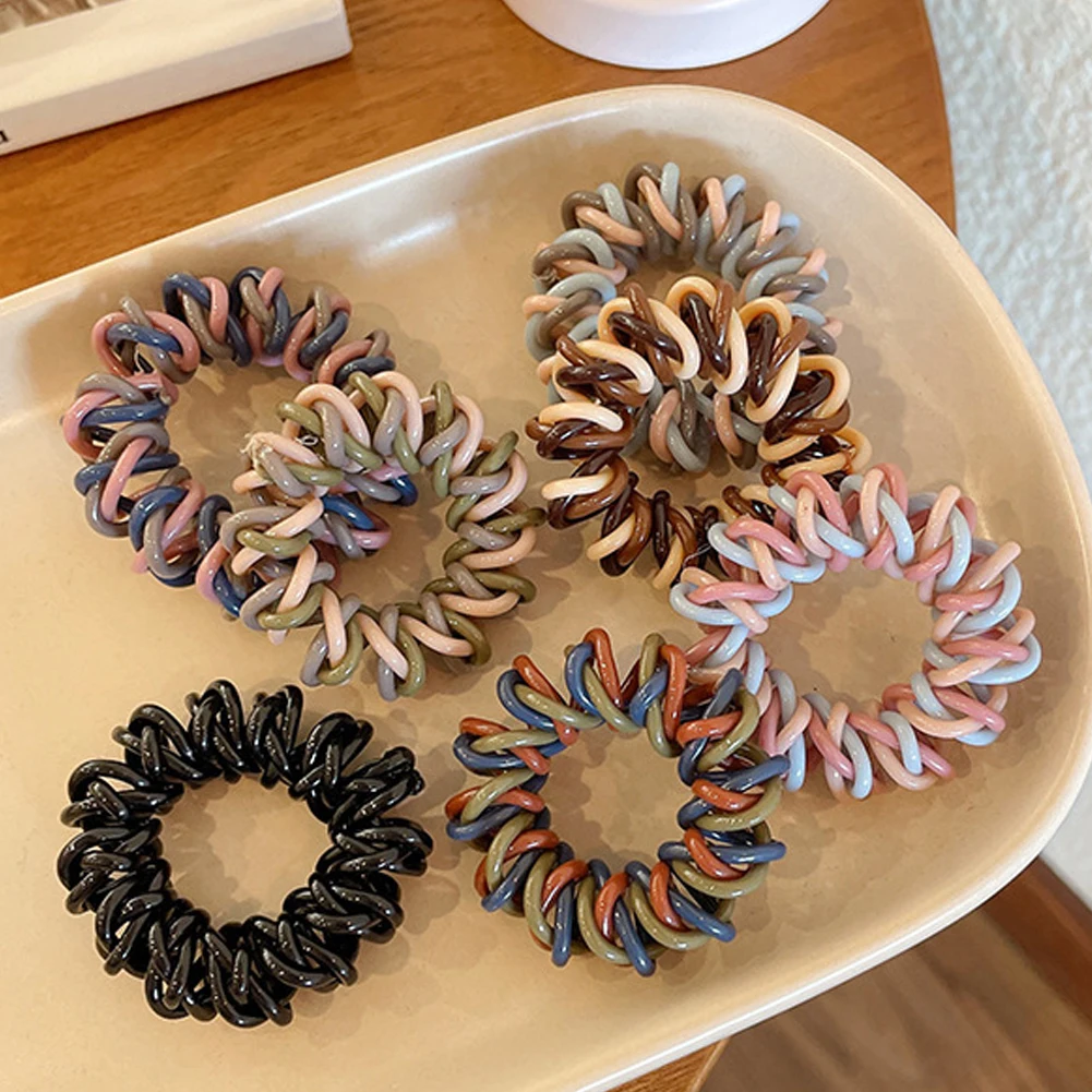 

New Colorful Telephone Wire Hair Tie Twisted Ponytail Holder Spiral Shape Rubber Elastic Hair Band Women Accessories